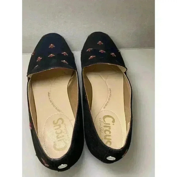 Circus By Sam Edelman Loafers Harlem-1 Black Sz 9 Faux Suede Embroidered Flowers - Picture 5 of 14